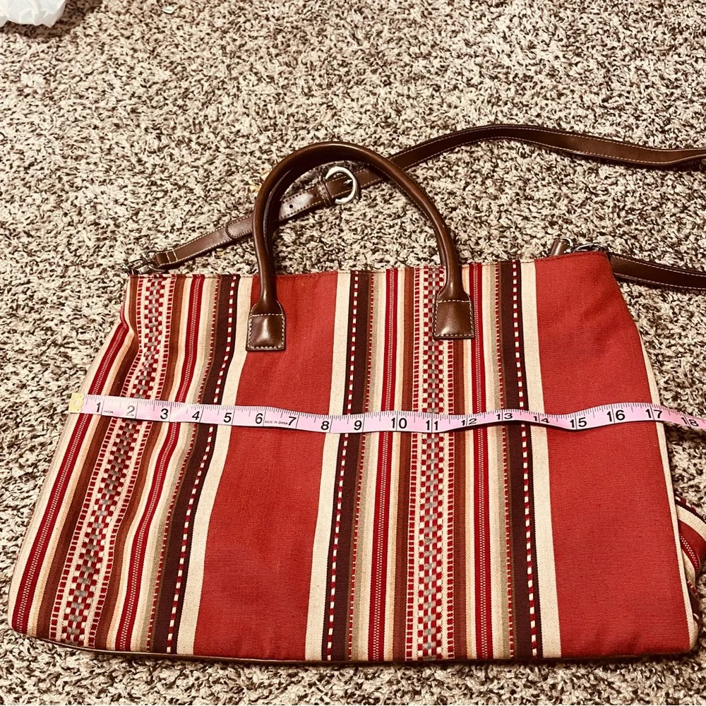 Elegant Red and Brown Striped Tote Bag
